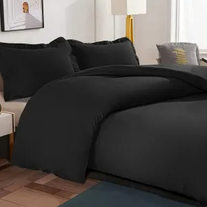 100% Brushed Microfiber Queen Duvet Cover Set, 3 Pieces Super Soft Black Beddi