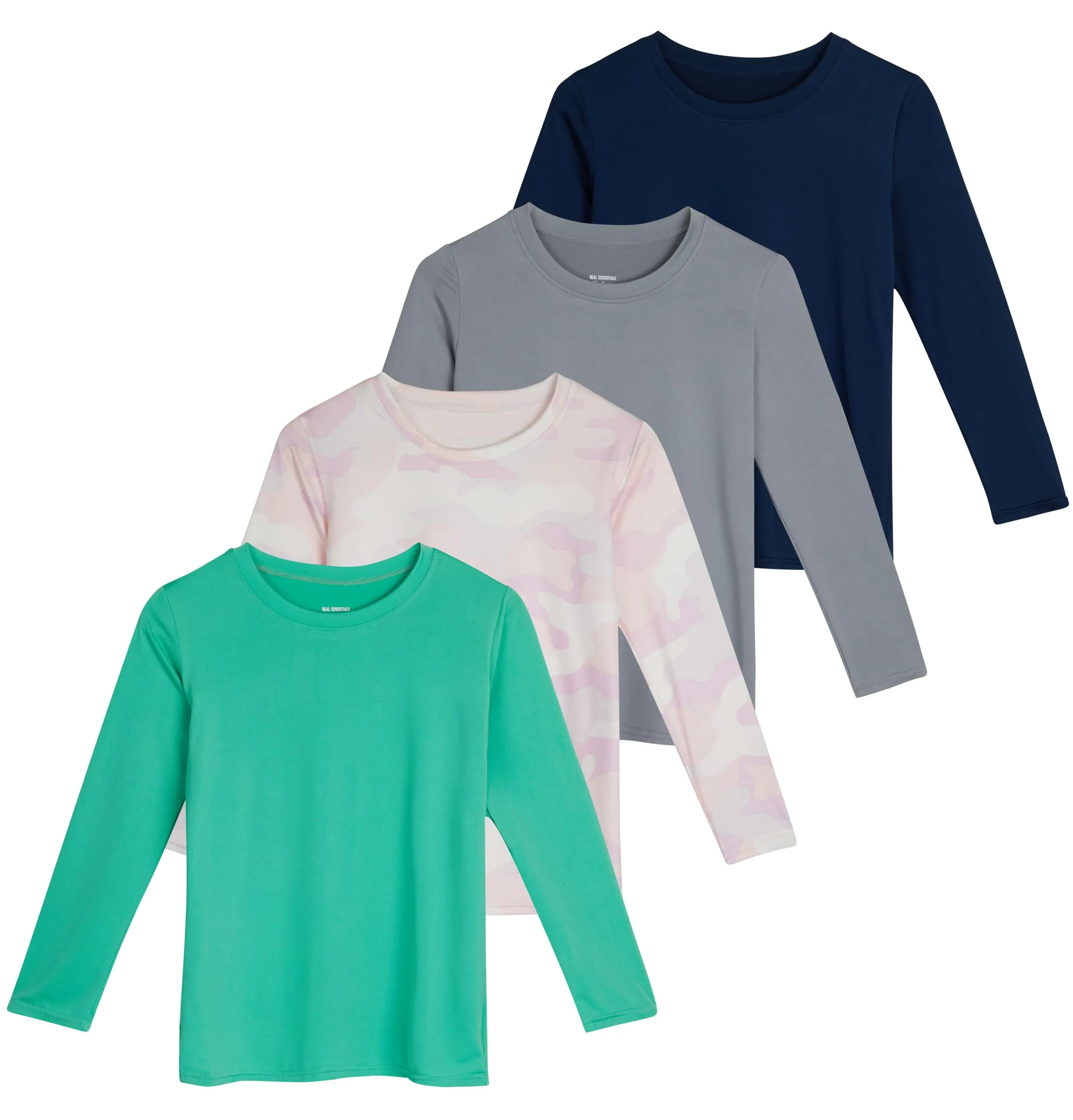 4 Pack: Girls Girl Long Sleeve Tshirts Shirt Tshirt Shirts Tees Active T-Shirts Tops Dry Fit Crew Neck Active Athletic Essentials Soccer Sports Yoga Gym Young Teen Chicas Clothes - Set 8, M (10-12)