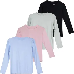 4 Pack: Girls Girl Long Sleeve Tshirts Shirt Tshirt Shirts Tees Active T-Shirts Tops Dry Fit Crew Neck Active Athletic Essentials Soccer Sports Yoga Gym Young Teen Chicas Clothes - Set 8, M (10-12)