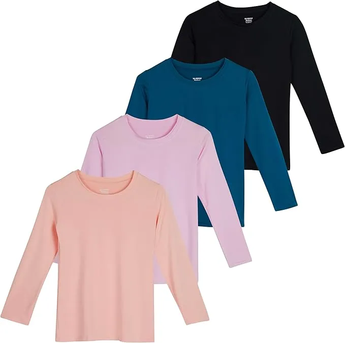 4 Pack: Girls Girl Long Sleeve Tshirts Shirt Tshirt Shirts Tees Active T-Shirts Tops Dry Fit Crew Neck Active Athletic Essentials Soccer Sports Yoga Gym Young Teen Chicas Clothes - Set 8, M (10-12)