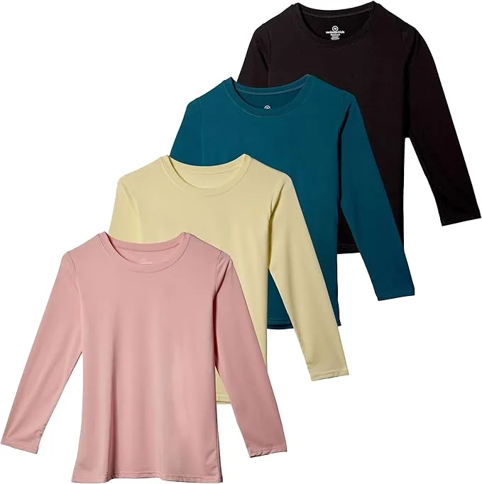 4 Pack: Girls Girl Long Sleeve Tshirts Shirt Tshirt Shirts Tees Active T-Shirts Tops Dry Fit Crew Neck Active Athletic Essentials Soccer Sports Yoga Gym Young Teen Chicas Clothes - Set 8, M (10-12)