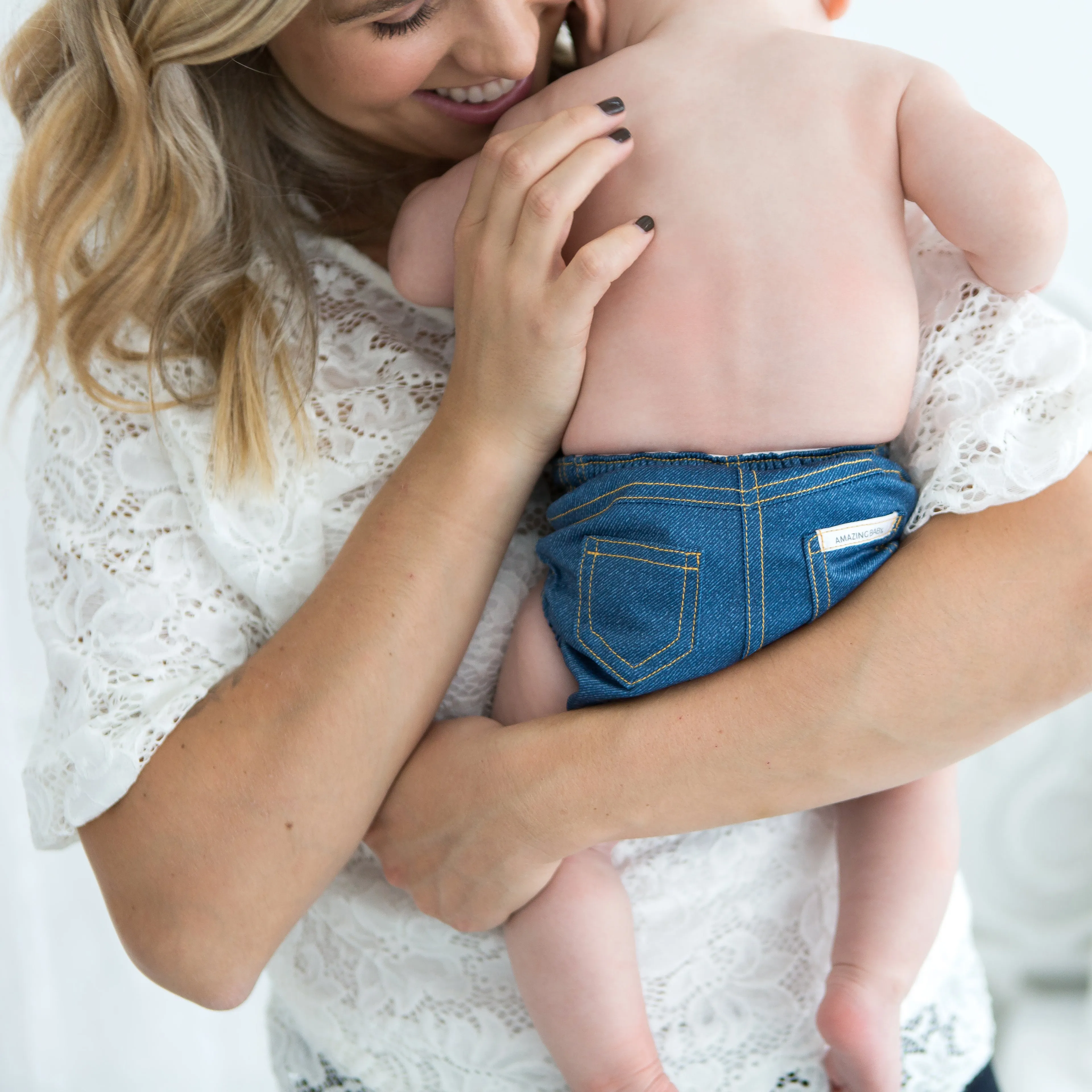 Amazing Baby Swim Diaper, Hybrid Cloth Diaper with Pocket-Sling, Use in the Pool without Insert, Use out of Pool with Boosties Disposable or Reusable Insert, Polyester, Blue Jeans