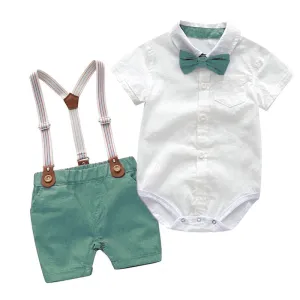 Baby Boy Clothes Summer Gentleman Birthday Suits Newborn Party Dress Soft Cotton Solid Romper   Belt Pants Infant Toddler Set