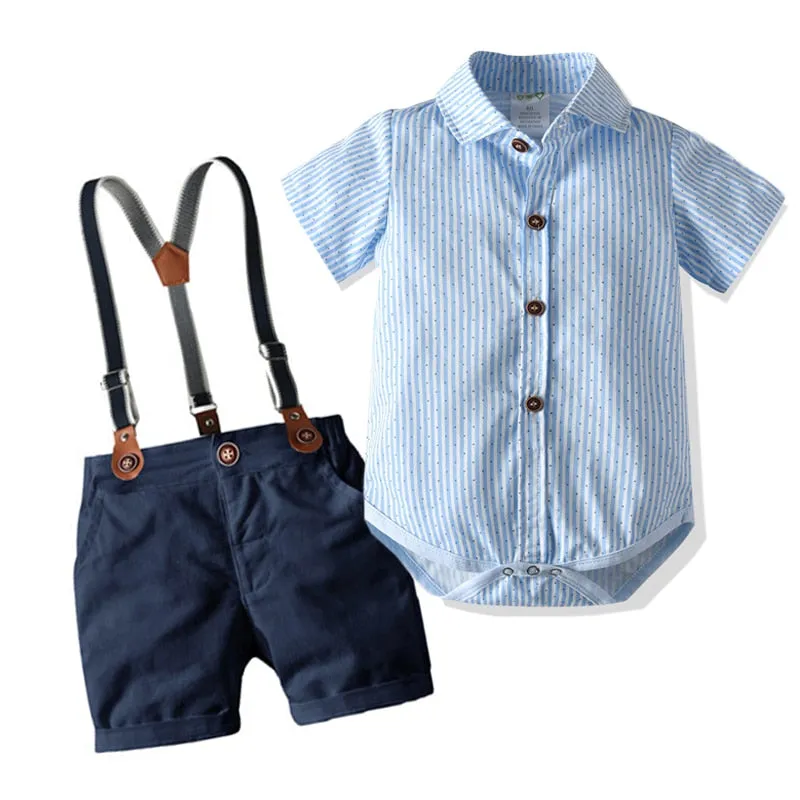 Baby Boy Clothes Summer Gentleman Birthday Suits Newborn Party Dress Soft Cotton Solid Romper   Belt Pants Infant Toddler Set