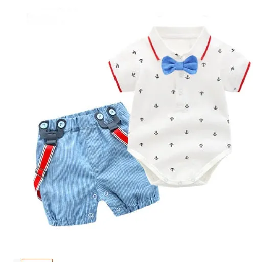 Baby Boy Clothes Summer Gentleman Birthday Suits Newborn Party Dress Soft Cotton Solid Romper   Belt Pants Infant Toddler Set