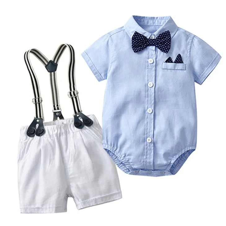 Baby Boy Clothes Summer Gentleman Birthday Suits Newborn Party Dress Soft Cotton Solid Romper   Belt Pants Infant Toddler Set