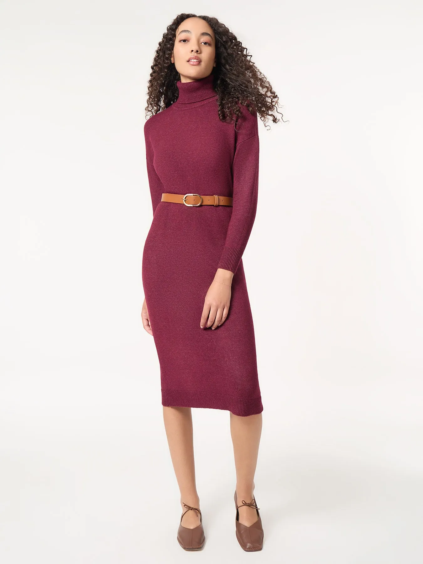 Belted Turtleneck Sweater Dress