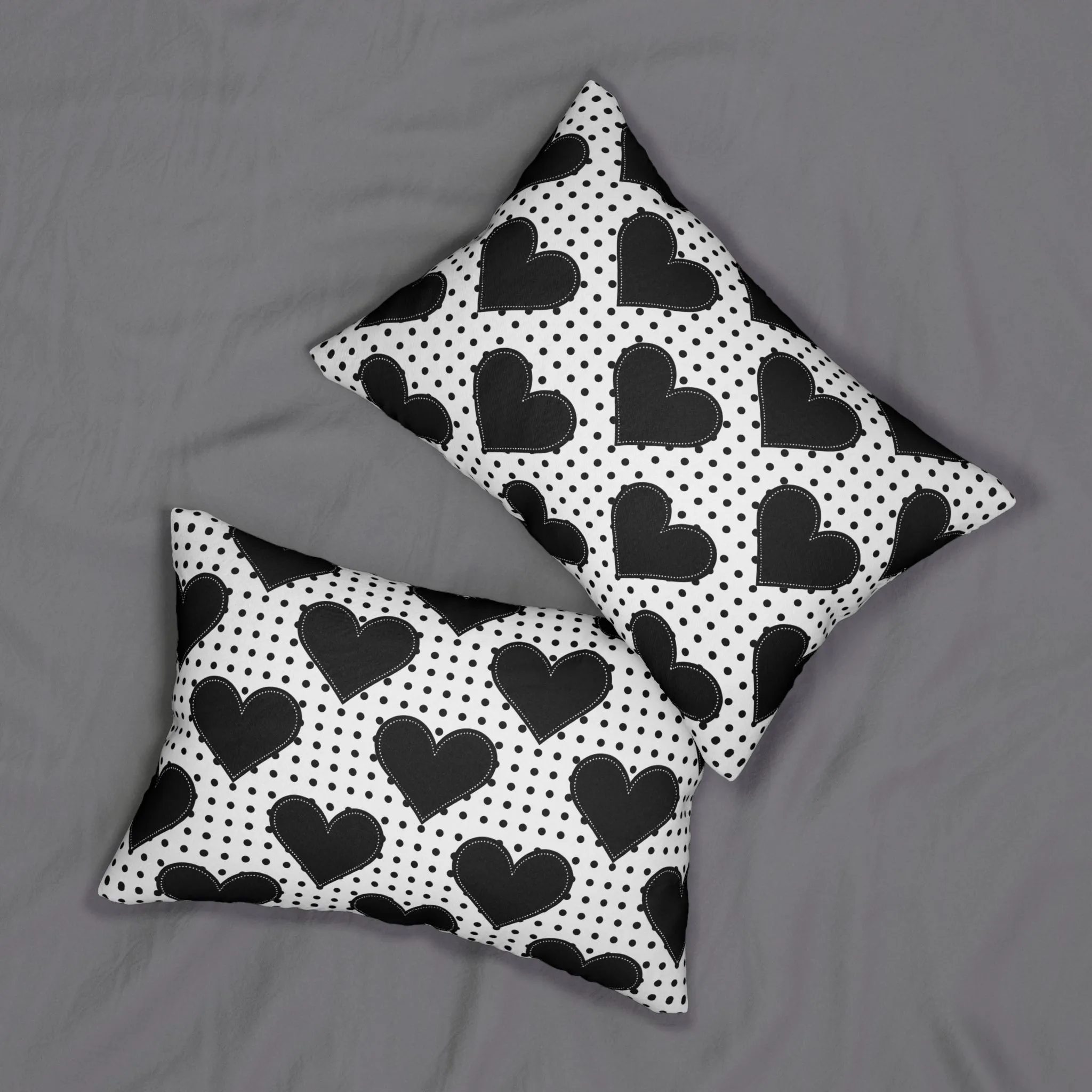 Black Heart Polka Dot Lumbar Pillow – Cozy Home Decor Accent