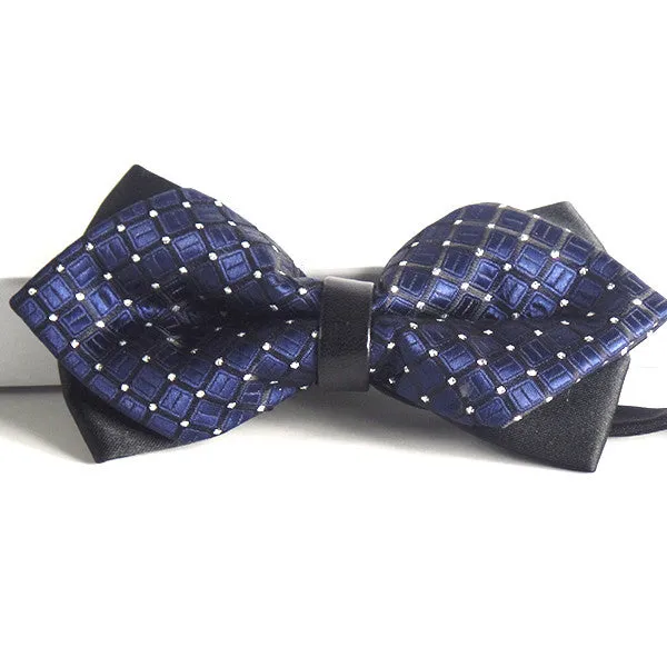 Blue Pre-Tied Diamond Point Formal Bow Ties