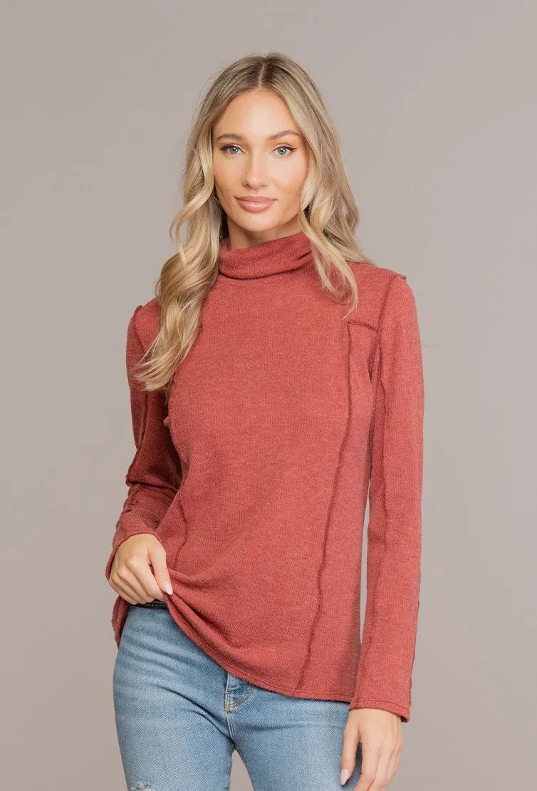 Brick Layers Mock Neck Long Sleeve Top