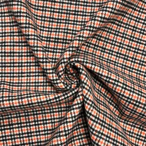 Brushed Orange Dogtooth Check Wool Blend Fabric