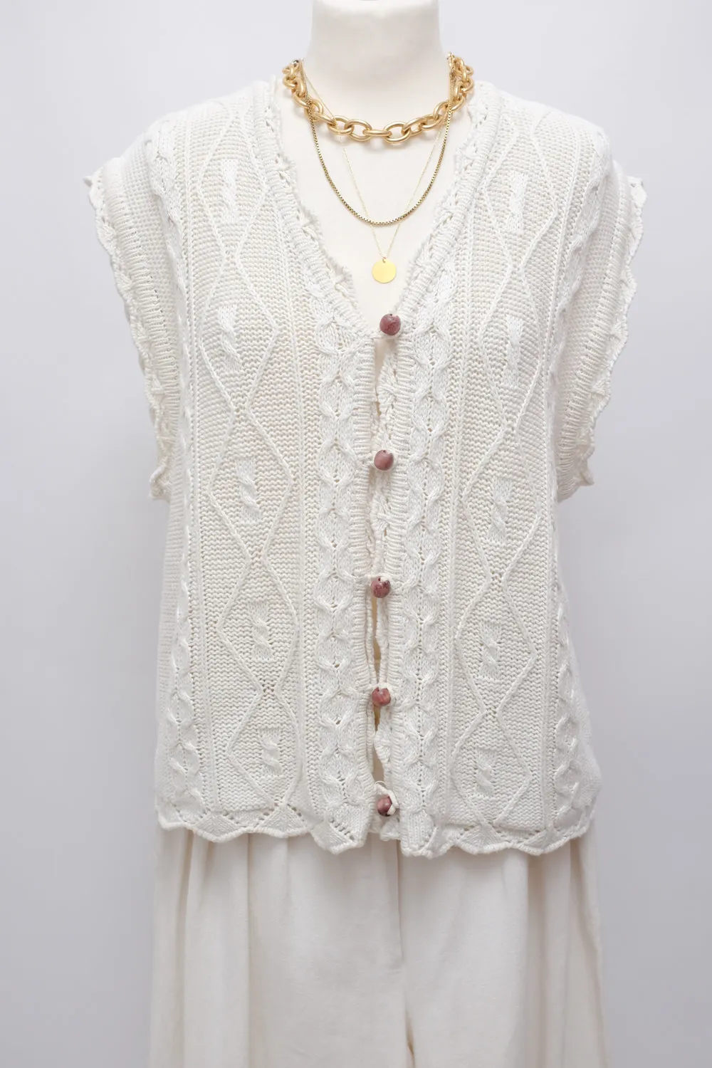 CABLE KNIT COTTON VINTAGE VEST TOP