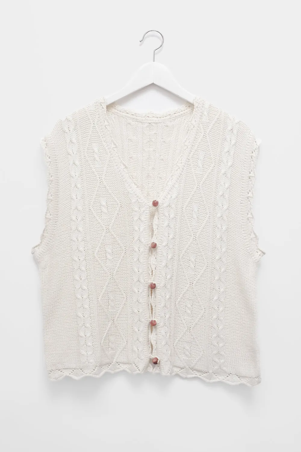 CABLE KNIT COTTON VINTAGE VEST TOP