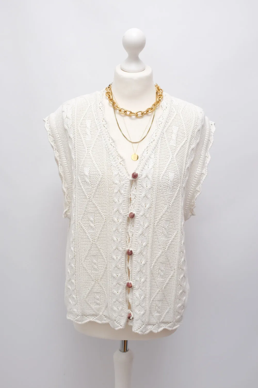 CABLE KNIT COTTON VINTAGE VEST TOP