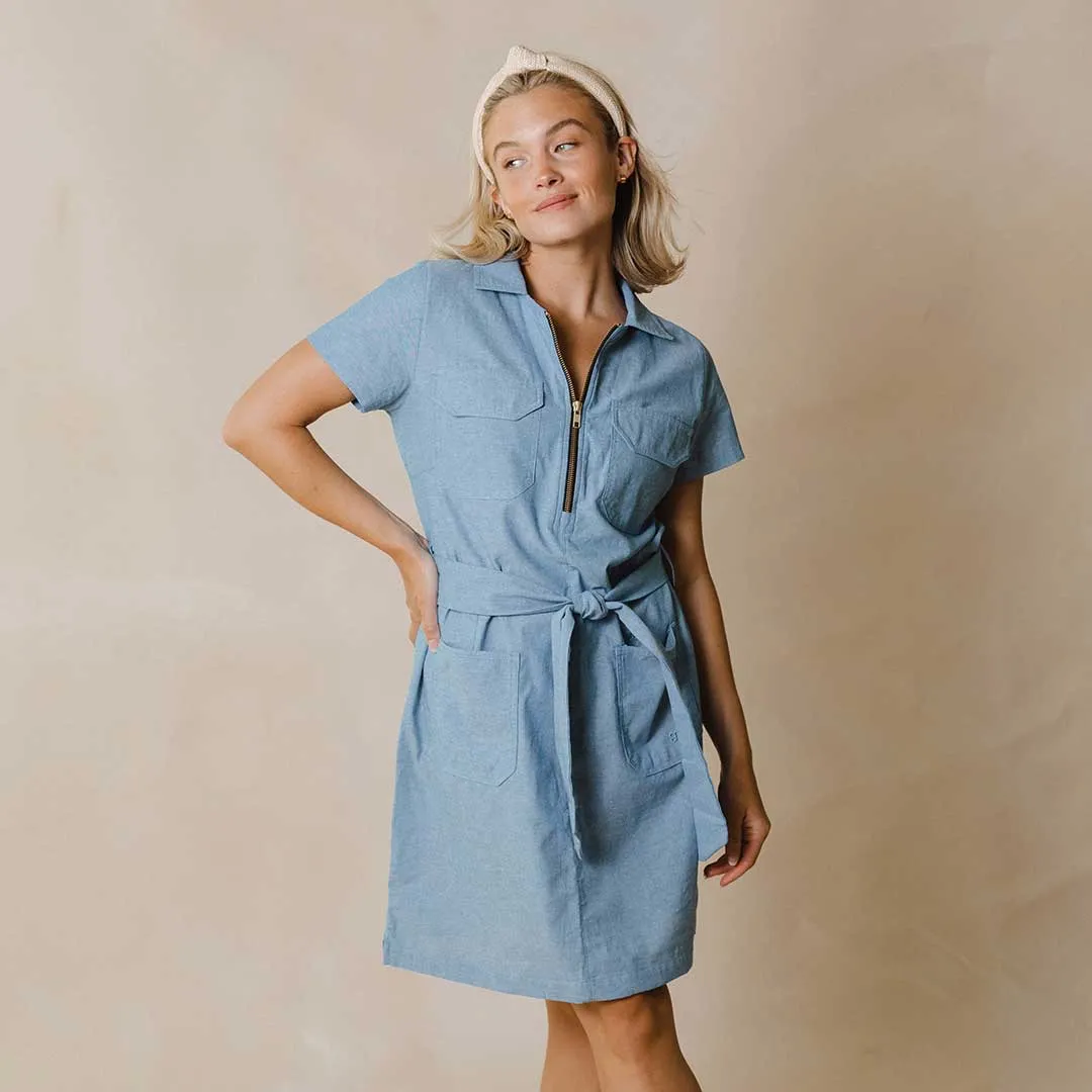 Cape Cod Zip-Up Dress, Chambray Indigo