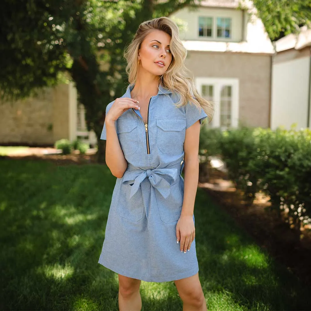 Cape Cod Zip-Up Dress, Chambray Indigo