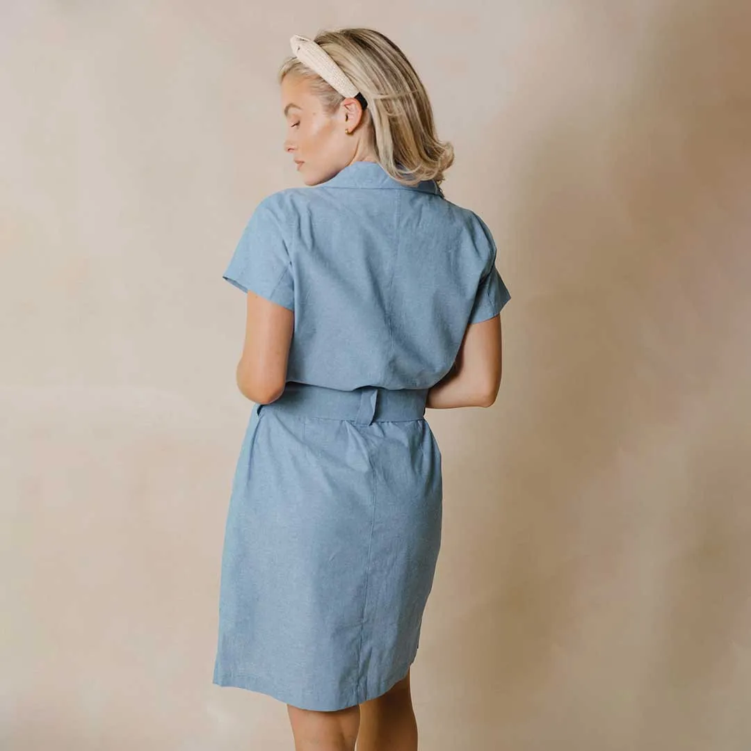 Cape Cod Zip-Up Dress, Chambray Indigo