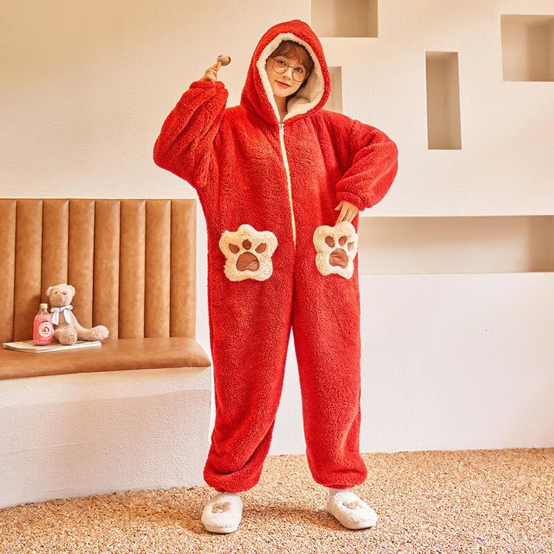 Cartoon Cow One-Piece Pajama Sets - Winter Thicken Soft and Warm Sleepwear for Women and Men