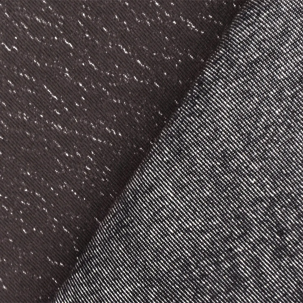 Chalkboard Black Crackle Printed Stretch Denim Fabric