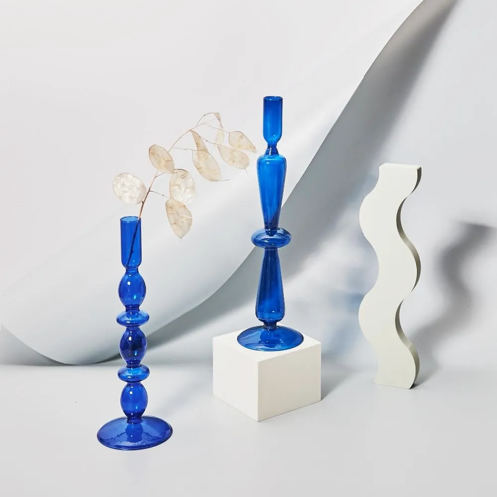 Cobalt Blown Glass Candle Holders