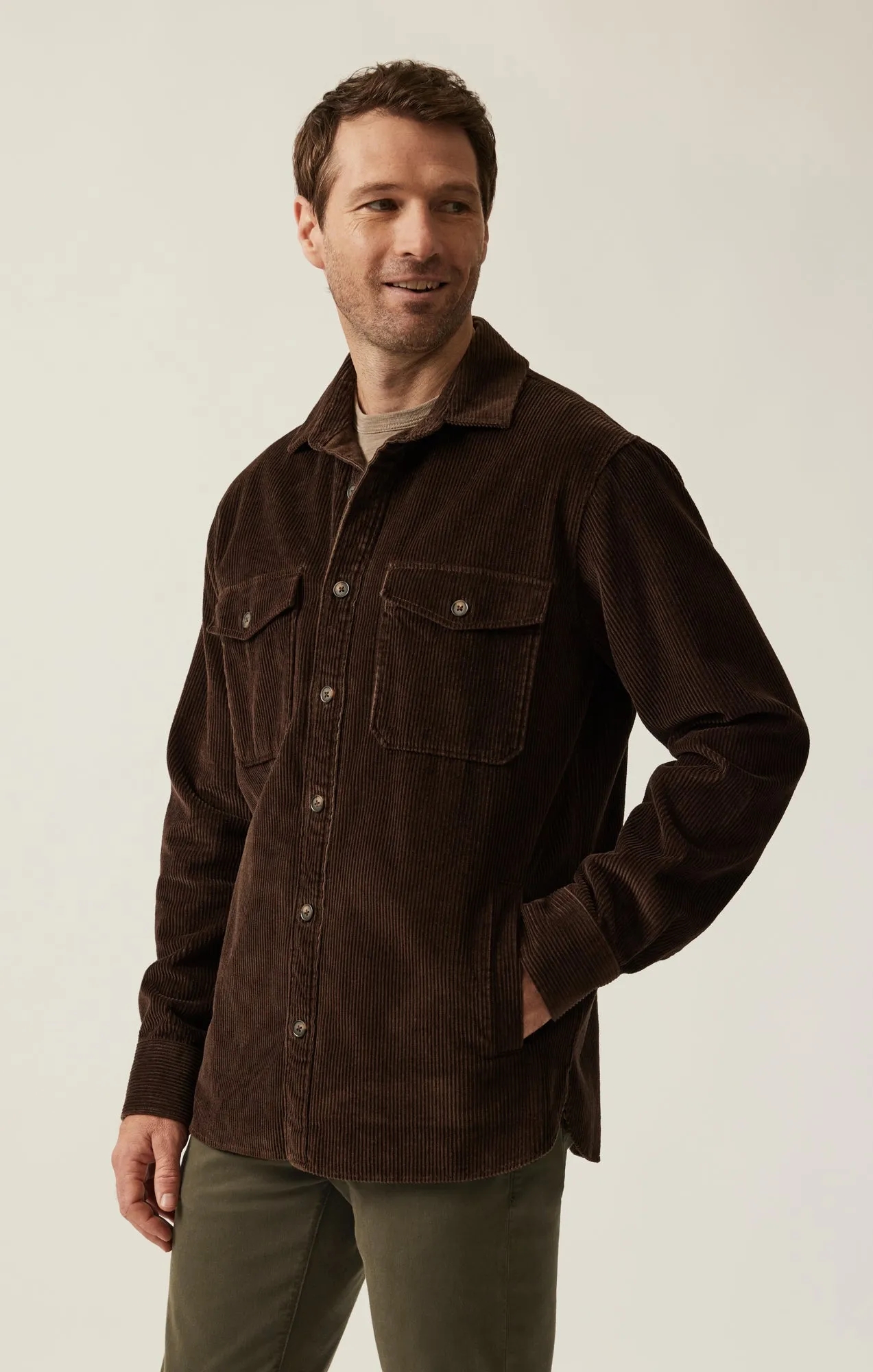 Corduroy Overshirt in Chocolate Brown