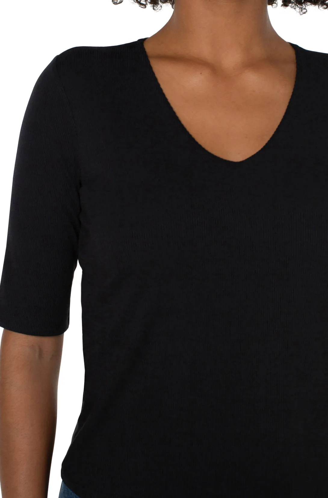 Double Layer V-Neck Top - Black