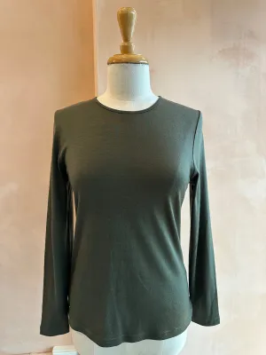 Ebony - Merino (210) LS Satin Crew Top Khaki