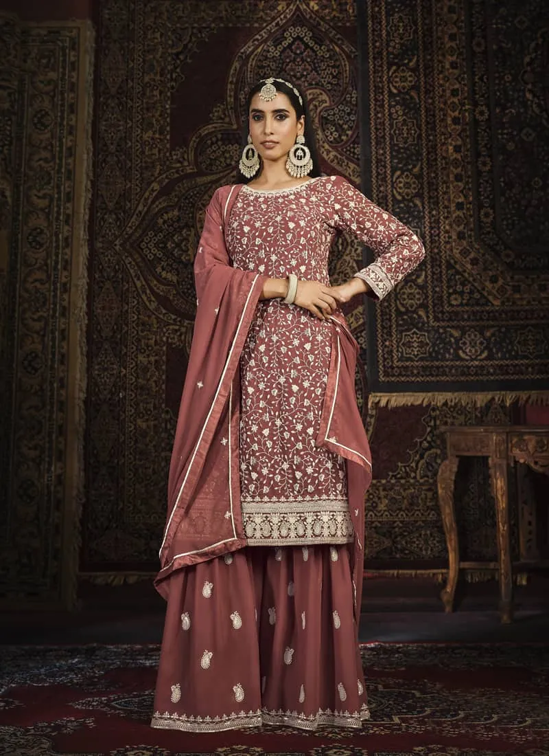 Exquisite Faux Georgette Gharara Suit Set with Intricate Embroidery