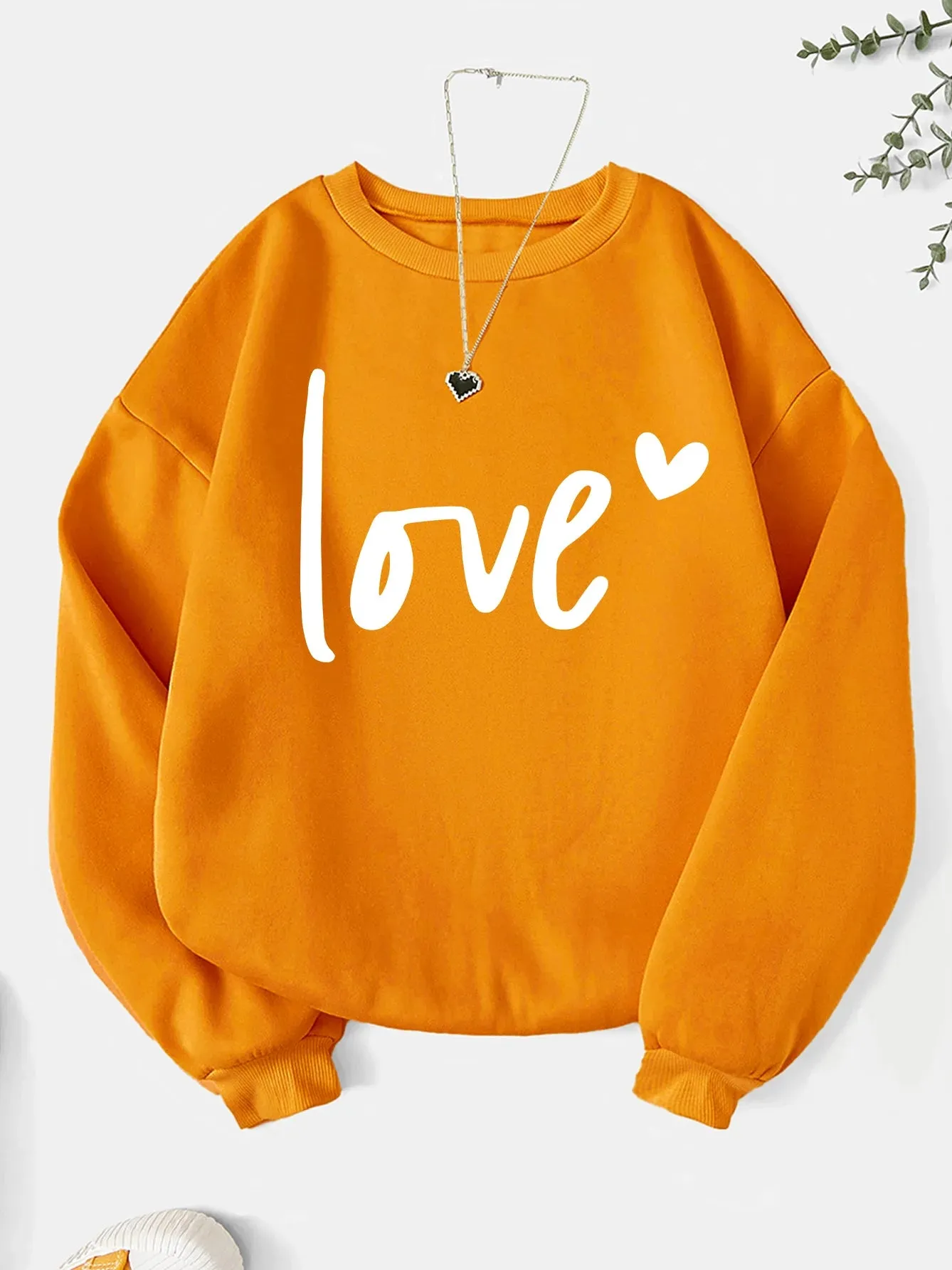 Fashion letter print sweatshirt crew neck casual sweatshirt for winter & fall women's clothing