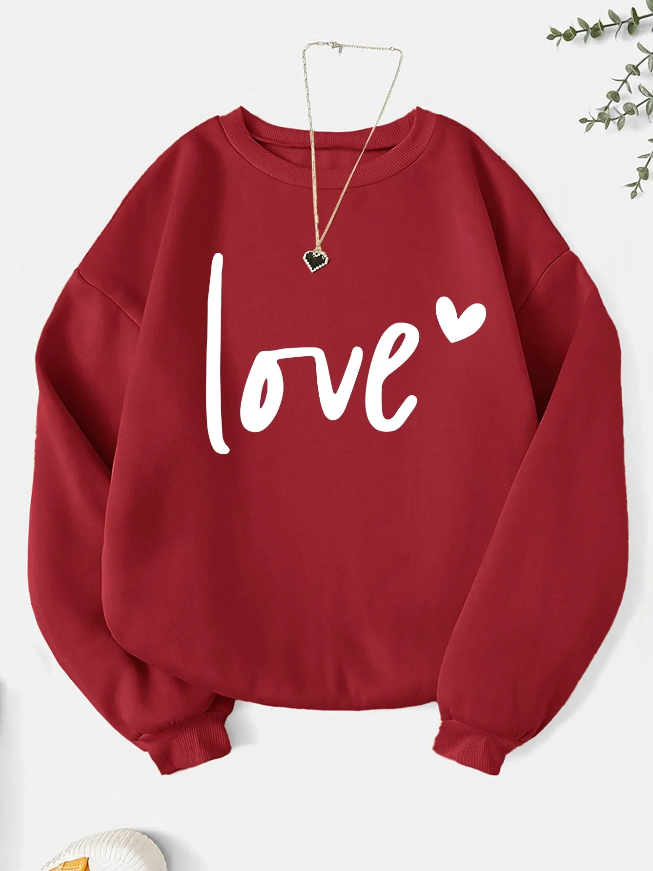 Fashion letter print sweatshirt crew neck casual sweatshirt for winter & fall women's clothing