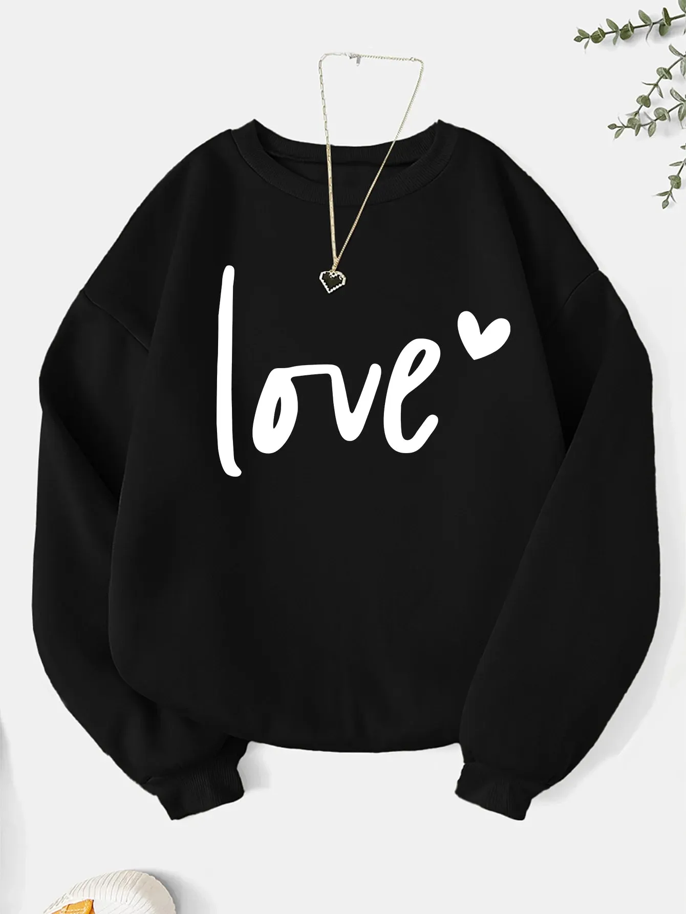 Fashion letter print sweatshirt crew neck casual sweatshirt for winter & fall women's clothing