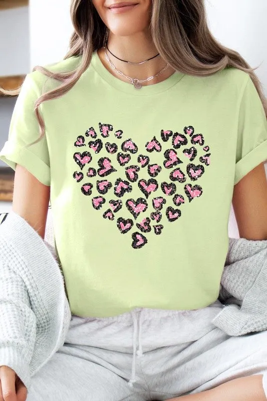 Faux Sequins Leopard Heart Graphic Tee