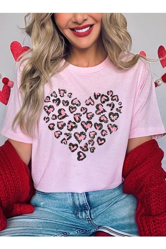 Faux Sequins Leopard Heart Graphic Tee