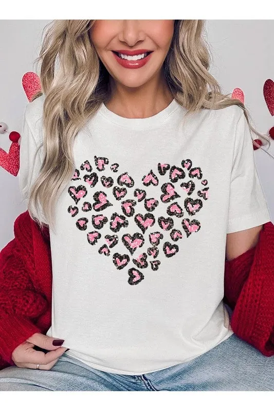 Faux Sequins Leopard Heart Graphic Tee