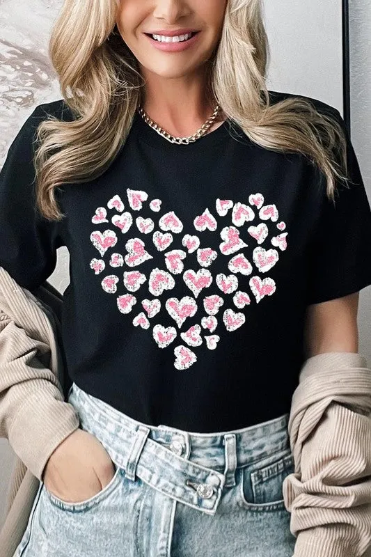 Faux Sequins Leopard Heart Graphic Tee