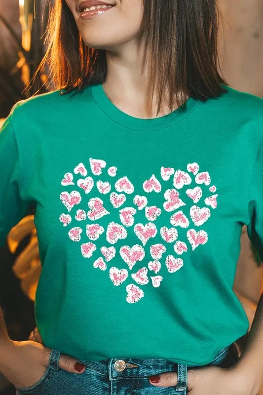 Faux Sequins Leopard Heart Graphic Tee