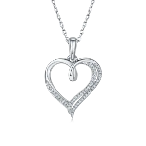 Half Double Layer Heart Shape Pendant Moissanite Sterling Silver Necklace