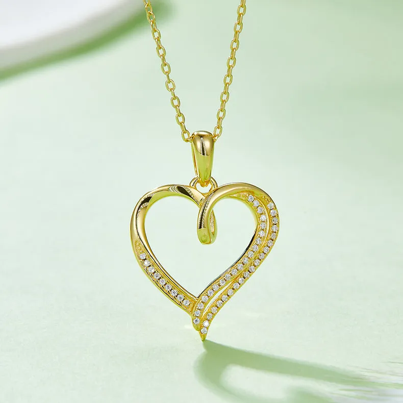 Half Double Layer Heart Shape Pendant Moissanite Sterling Silver Necklace