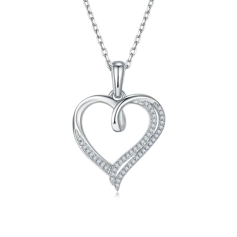 Half Double Layer Heart Shape Pendant Moissanite Sterling Silver Necklace