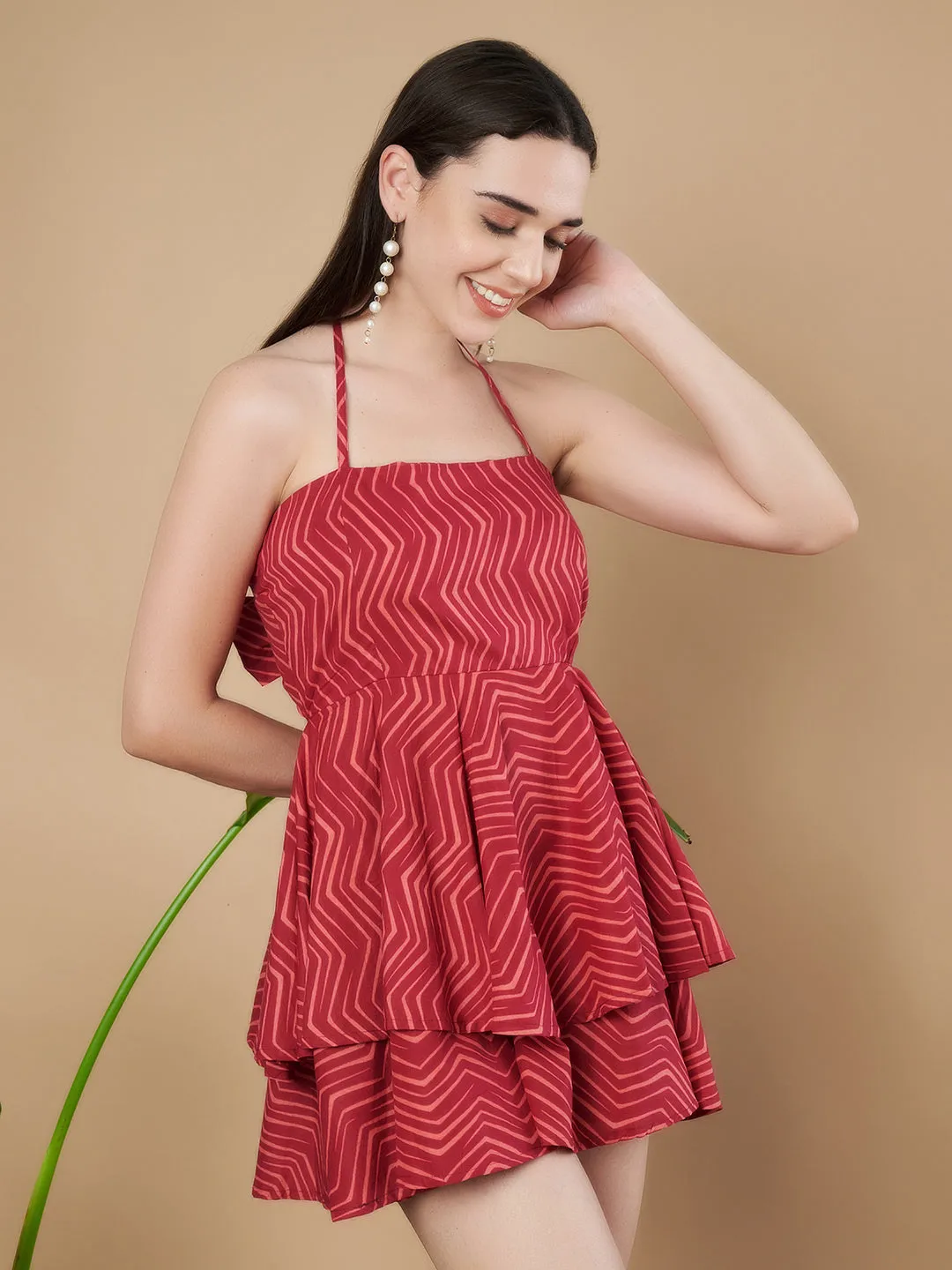 Halter Neck Flowy Playsuit For Women