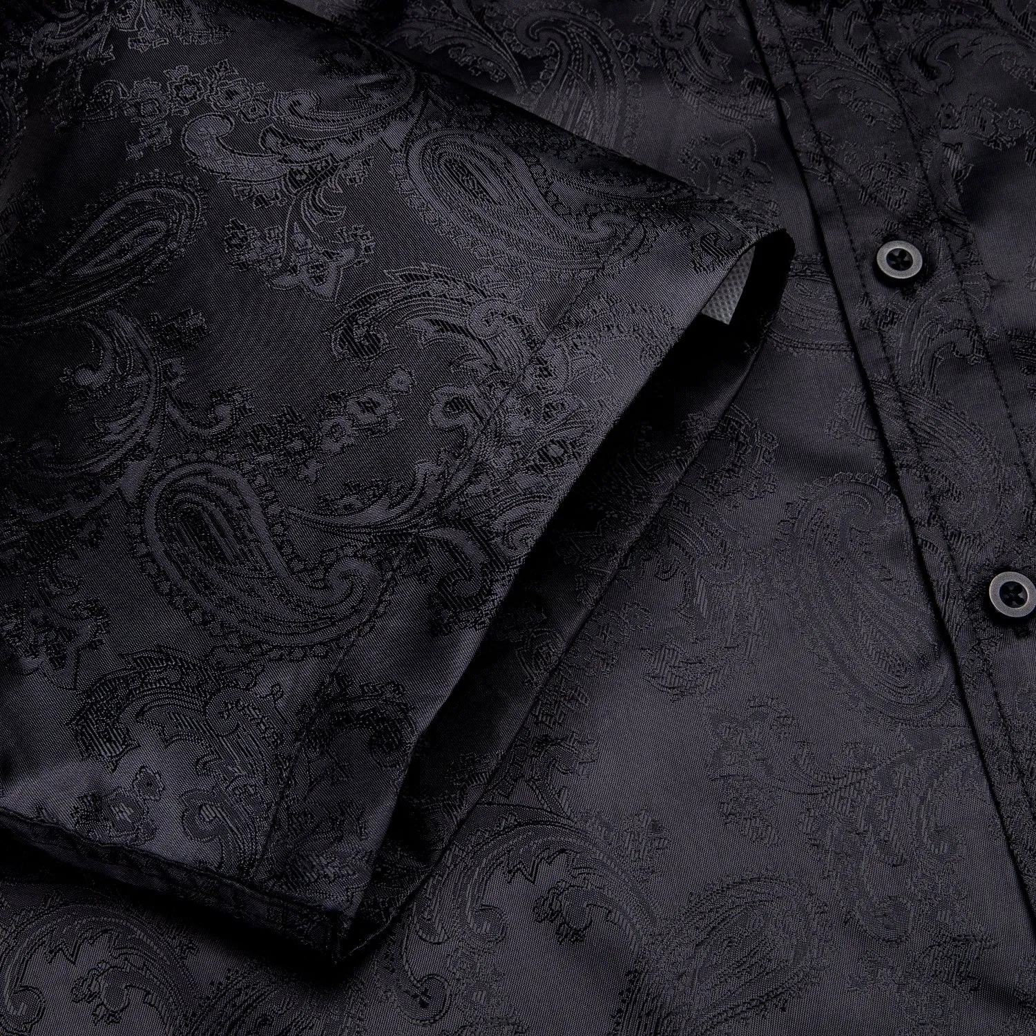 Hi-Tie Formal Top Black Jacquard Paisley Silk Men's Short Sleeve Shirt