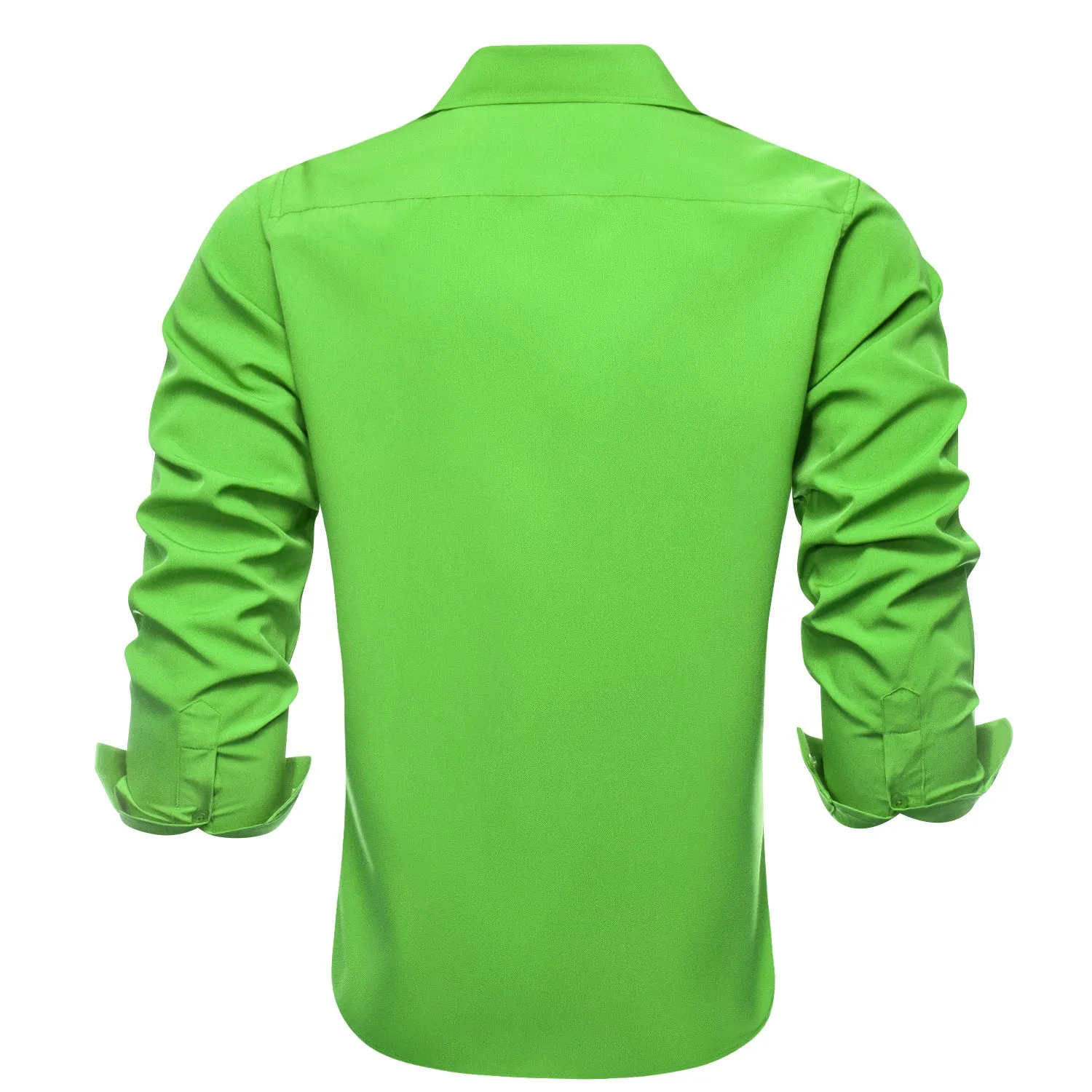 Hi-Tie Long Sleeve Shirt Green Solid Casual Men's Dress Shirt Top Wear