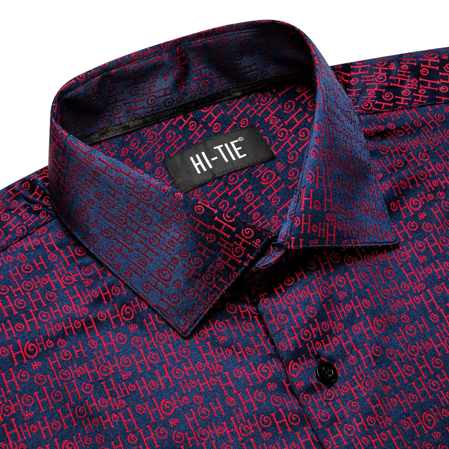 Hi-Tie Shirts Burgundy Red Blue Pattern Novelty Men Long Sleeve Shirt