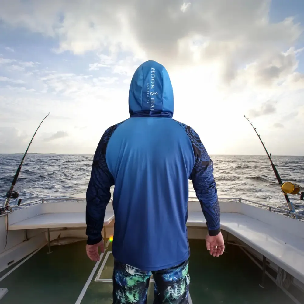 Hook And Haul | Hook-It Range Double Blue Hooded Fishing Shirt