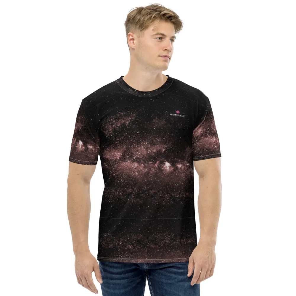 Light Pink Galaxy Men's T-shirt, Space Galaxies Astrology Tees For Men-Made in USA/EU/MX