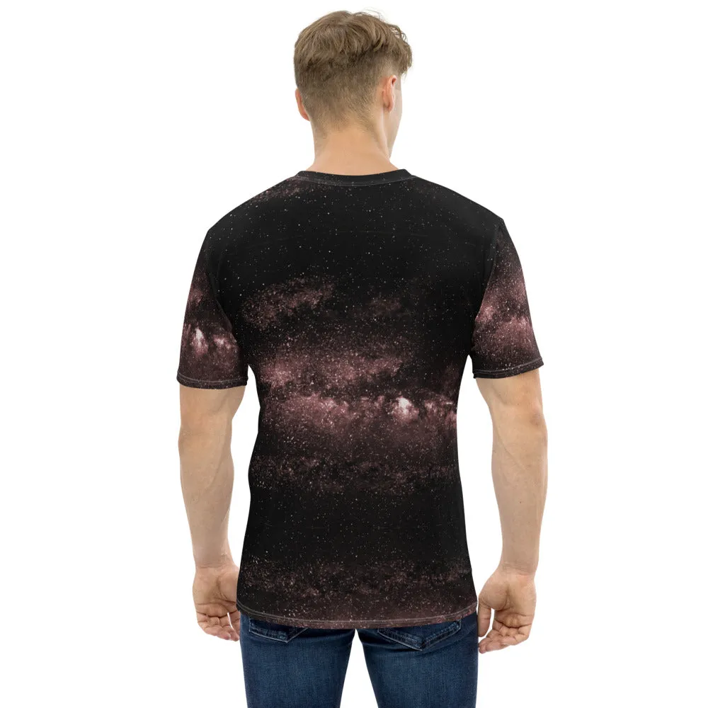 Light Pink Galaxy Men's T-shirt, Space Galaxies Astrology Tees For Men-Made in USA/EU/MX