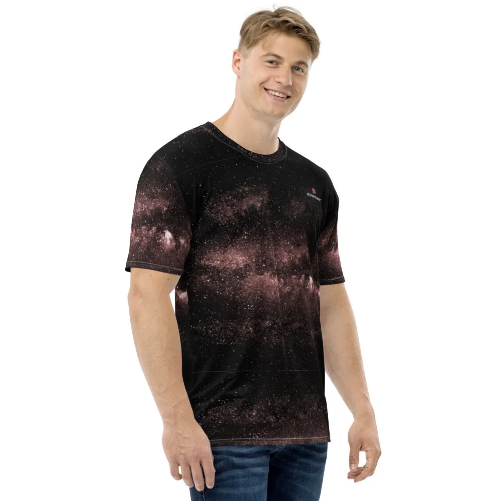 Light Pink Galaxy Men's T-shirt, Space Galaxies Astrology Tees For Men-Made in USA/EU/MX