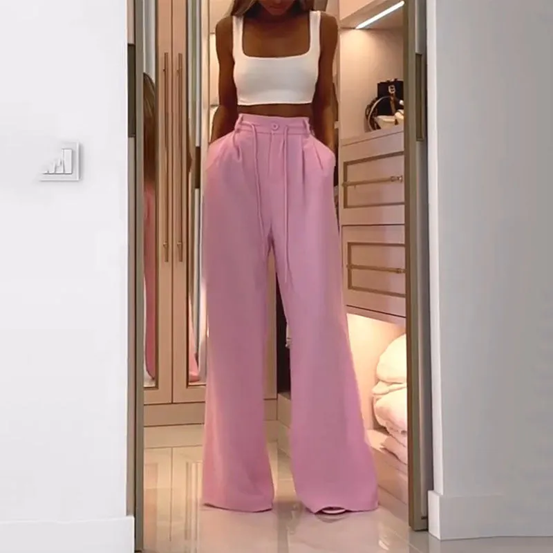 Loose Pink Long Pant and white Crop Top