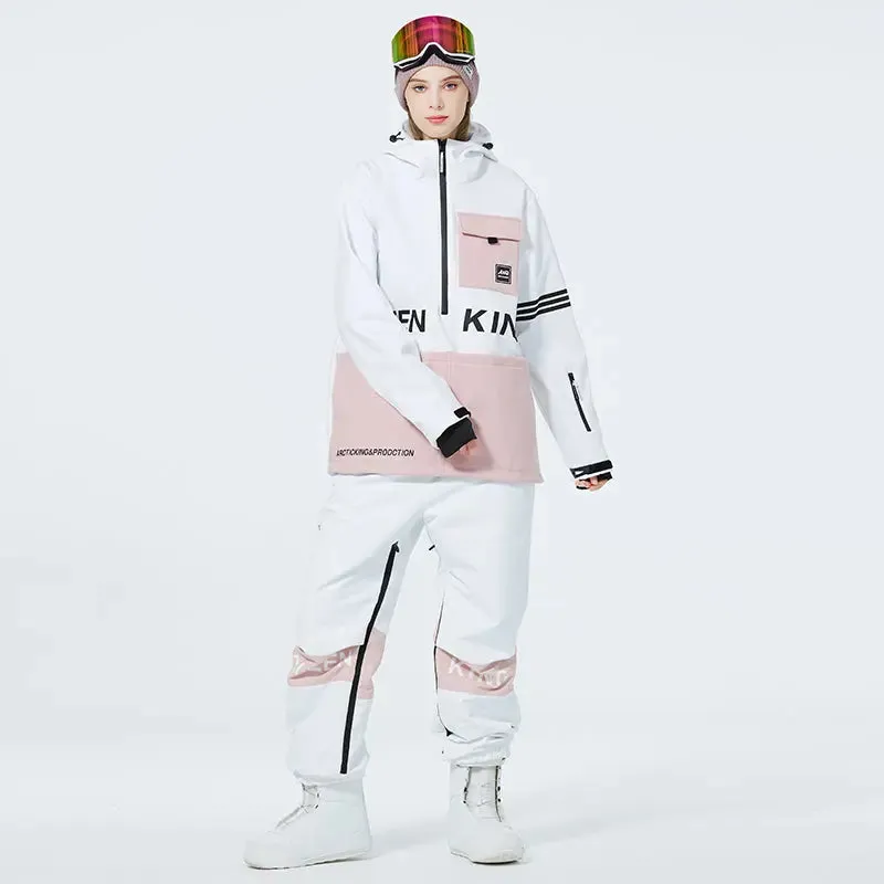 Matched Couple Half-zip Hooded Ski Jacket & Baggy Pants Set 