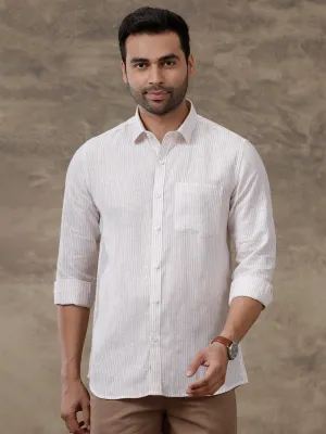 Men Pure Linen Striped Shirt White - LS60